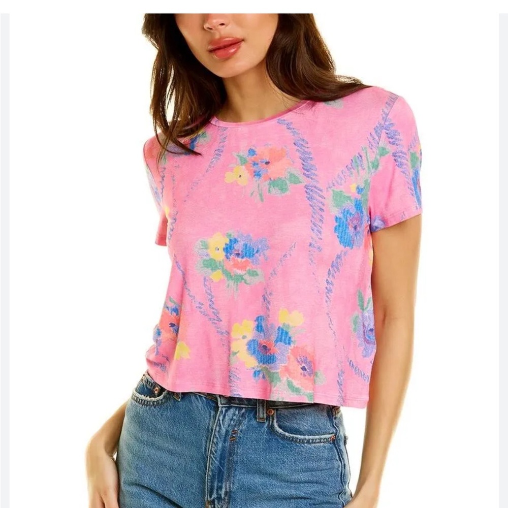 LoveShackFancy Pink Floral Crop Top - Picture 2 of 6